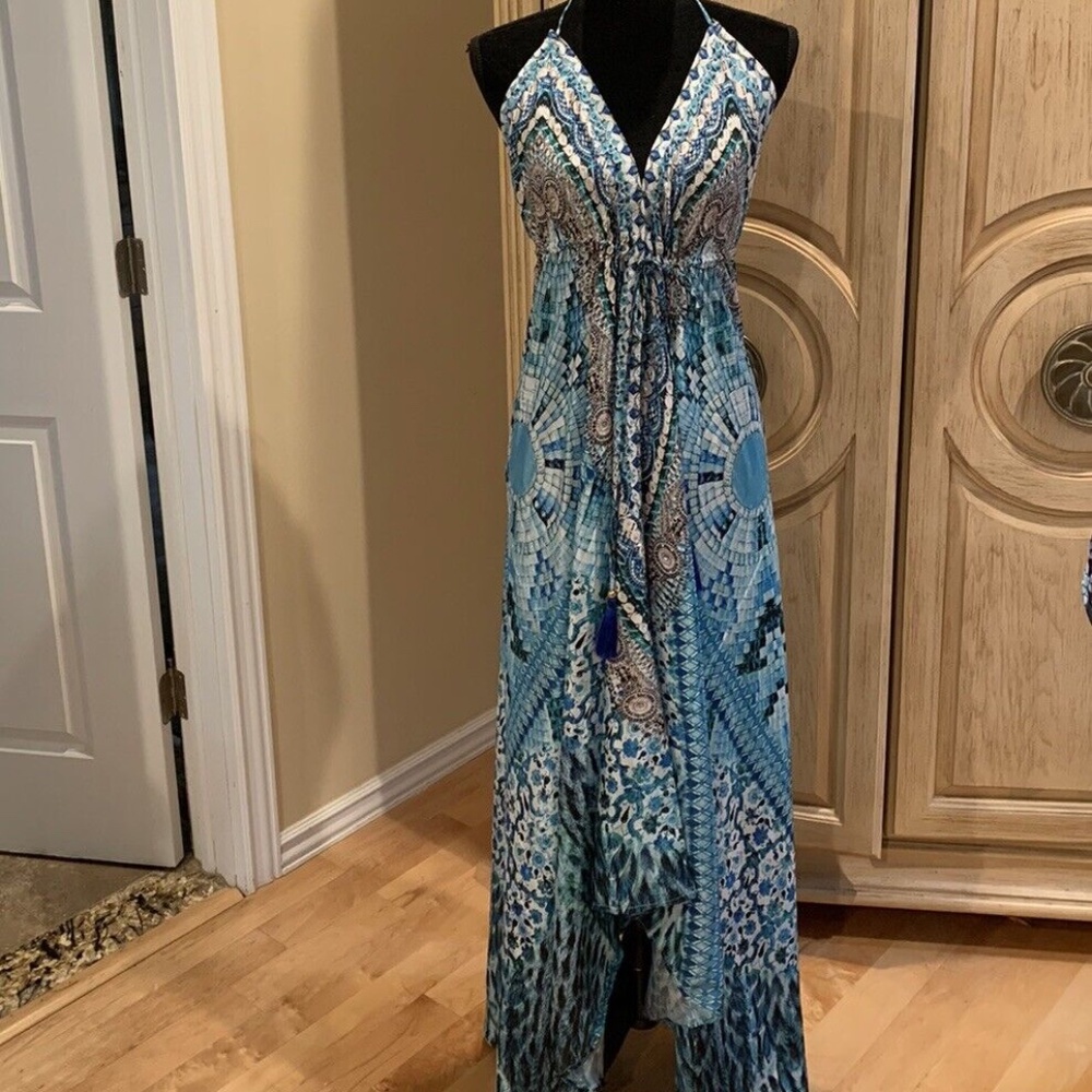 True Colors La Moda High-Low Halter Low Back Maxi Dress